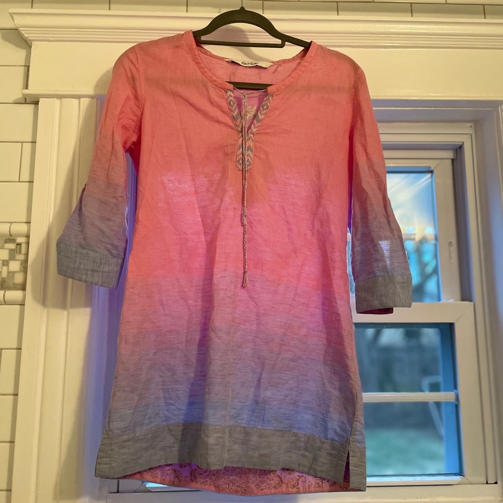 women's pink, purple and blue cover up